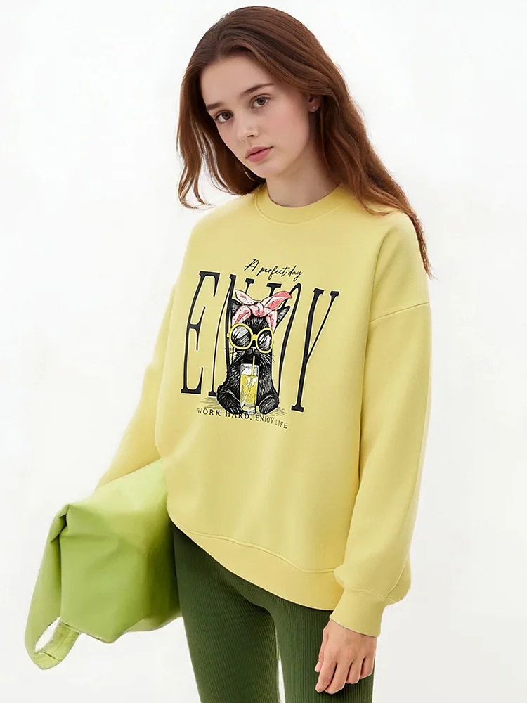 Streamgirl Women Printed Sweatshirts Oversized White Tops Loose O Neck Pink Graphic Sweatshirts For Women Cotton Pullovers