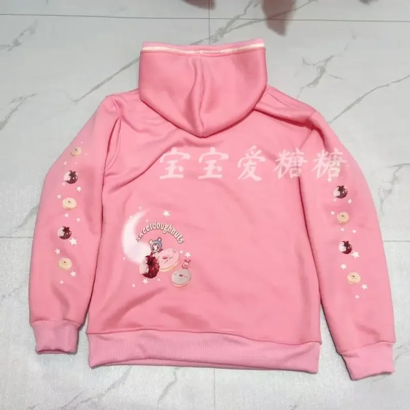 Japanese Cartoon Printed Sweet Girl Y2k Sweatshirts Autumn Winter New Cotton Thicken Hoodies Women Fairycore Cute Hooded Top
