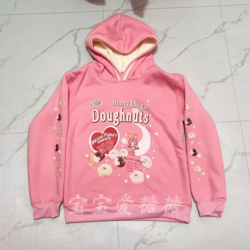 Japanese Cartoon Printed Sweet Girl Y2k Sweatshirts Autumn Winter New Cotton Thicken Hoodies Women Fairycore Cute Hooded Top