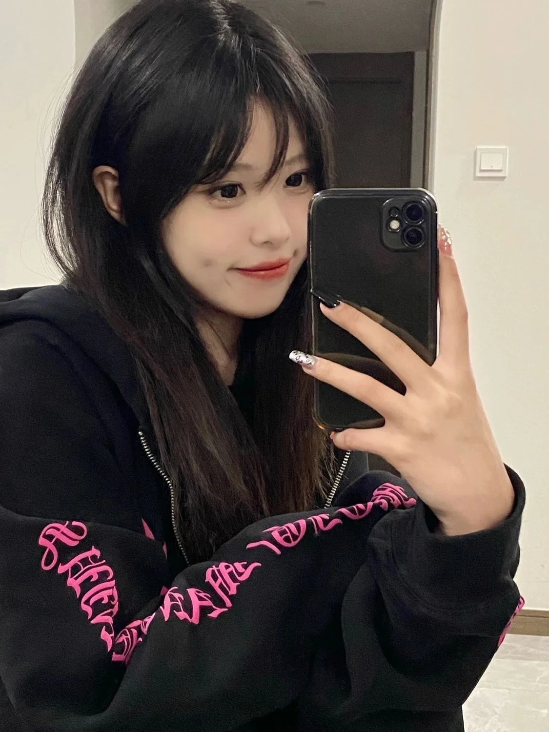 Gothic Letter Printed Zip Hoodie Oversized Sweatshirt Women Autumn Warm Thick Casual Hoodies Female Black Gray Tops Streetwear