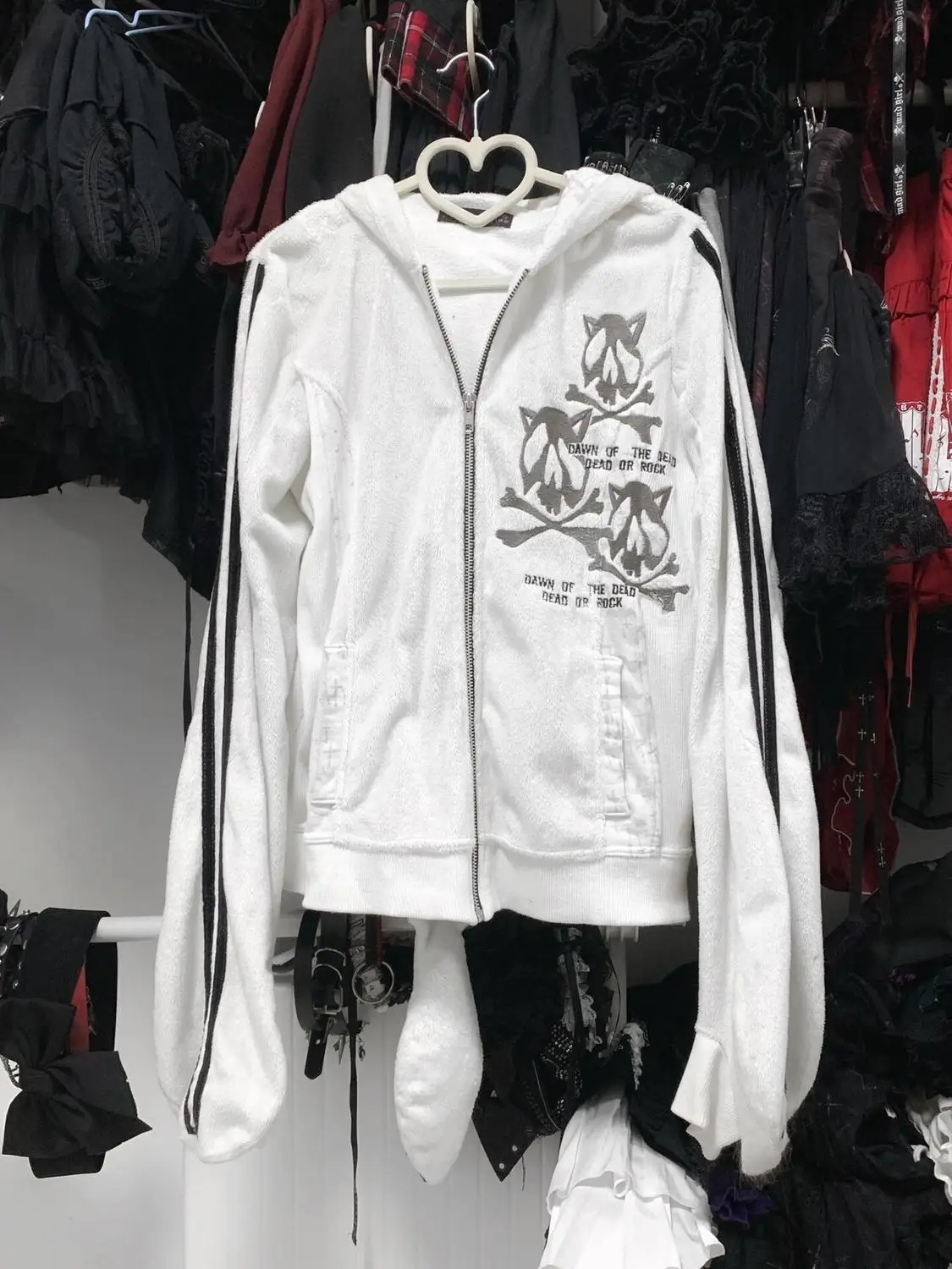 Vintage Cute Cat Skull Graphic Grunge Jacket Women Y2k Aesthetic Zipper Hoodies Harajuku Patchwork Casual Sweatshirt Streetwear