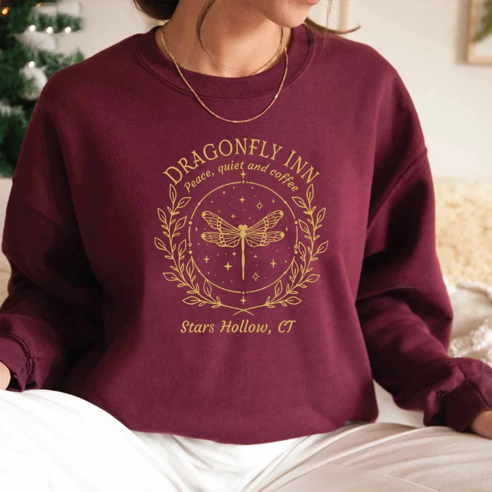 Stars Hallow Sweatshirt Dragonfly Sweater Dragonfly Lover Gifts Vintage Lukes Diner Sweatshirt Women Graphic Hoodies Streetwear