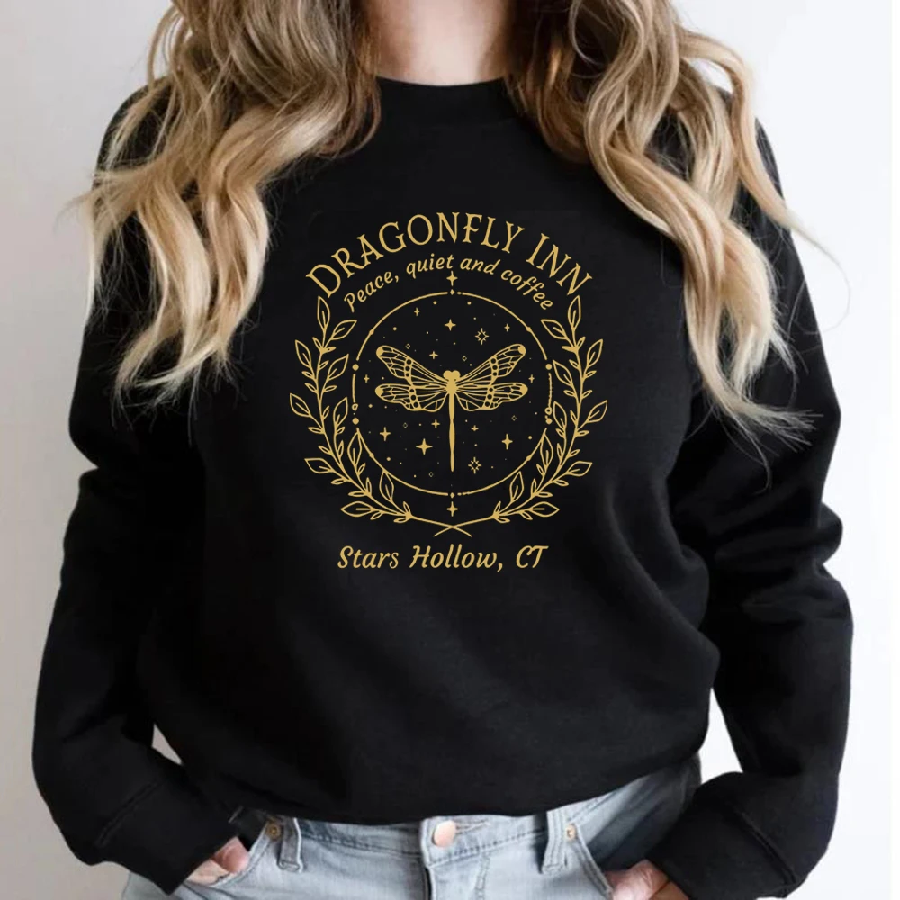 Stars Hallow Sweatshirt Dragonfly Sweater Dragonfly Lover Gifts Vintage Lukes Diner Sweatshirt Women Graphic Hoodies Streetwear