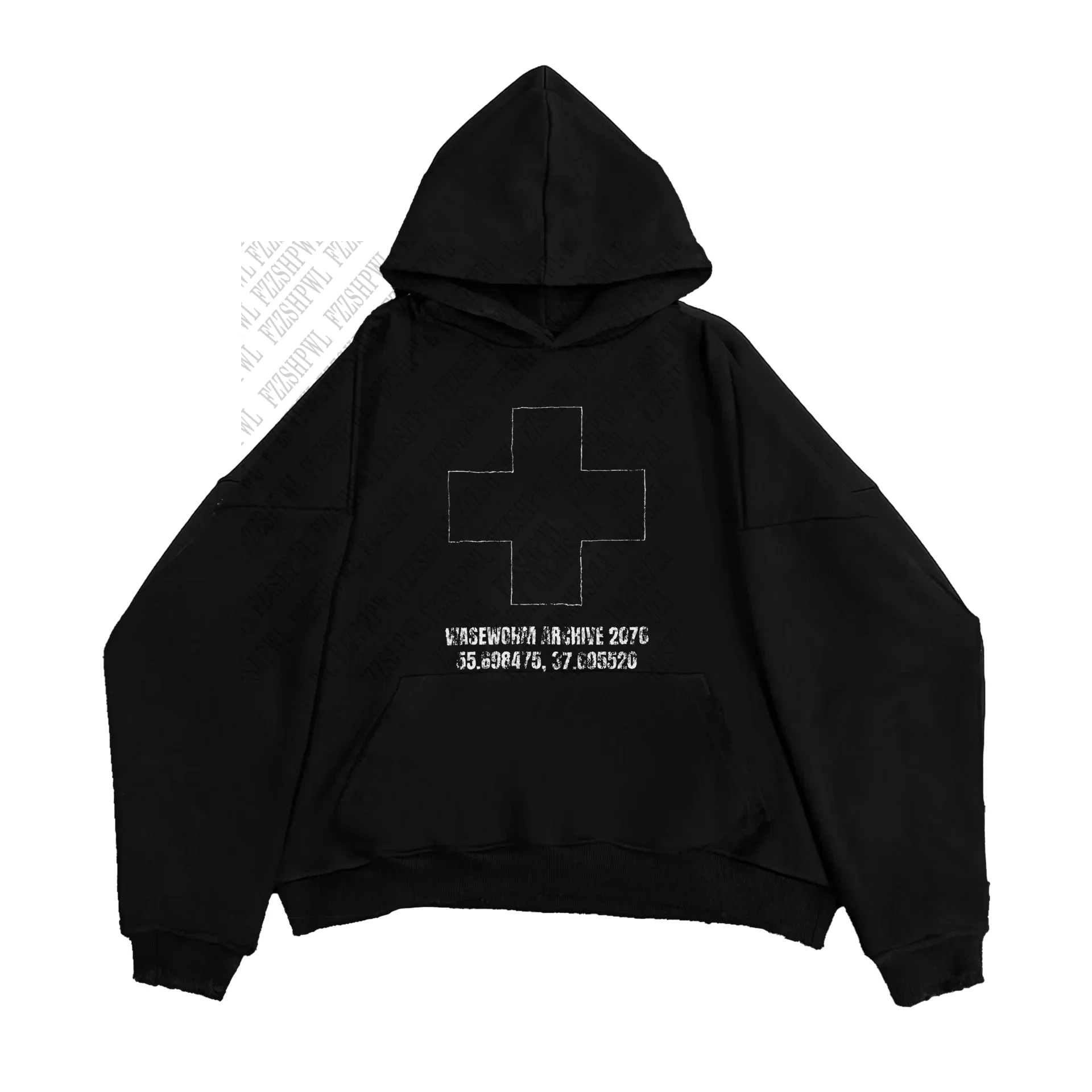 Y2K American Style Retro Fashionable Gothic Sweatshirt Cross Print Personality Pullover Casual Punk High Street Winter Hooded