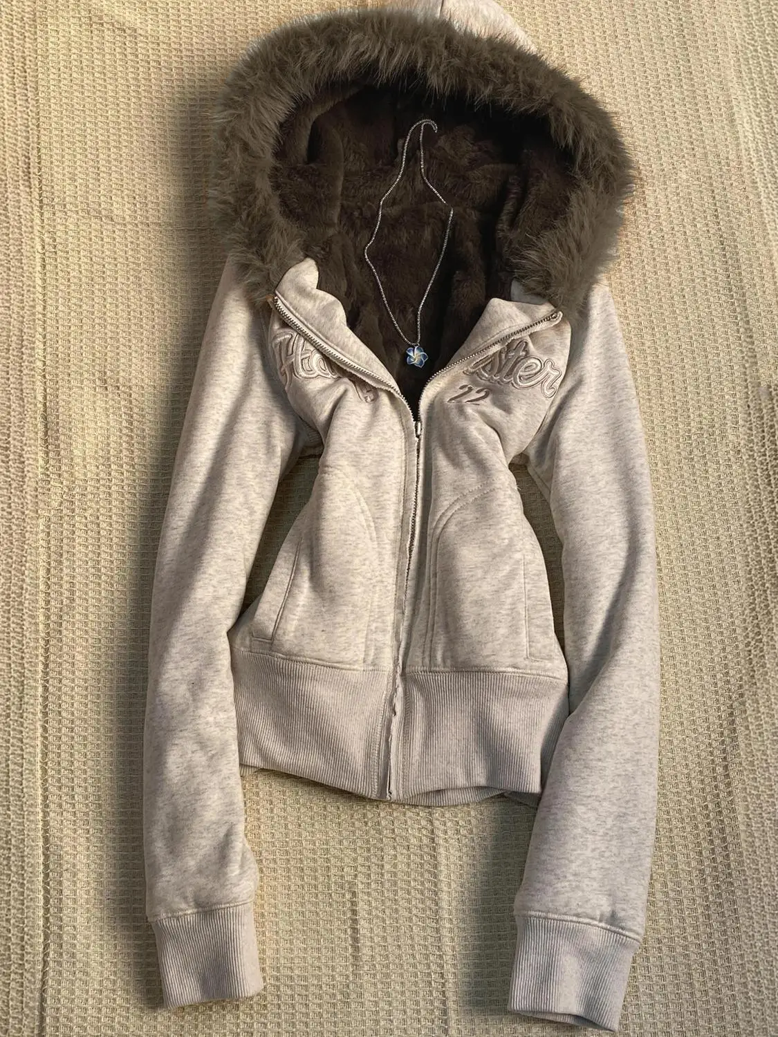 Aoaiiys Y2k Hoodies Women's Aesthetic Vintage Burr Edge Hooded Outerwear Autumn Winter New Letter Embroidery Zipper Sweatshirt