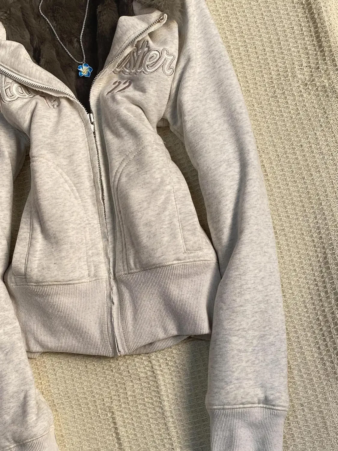 Aoaiiys Y2k Hoodies Women's Aesthetic Vintage Burr Edge Hooded Outerwear Autumn Winter New Letter Embroidery Zipper Sweatshirt
