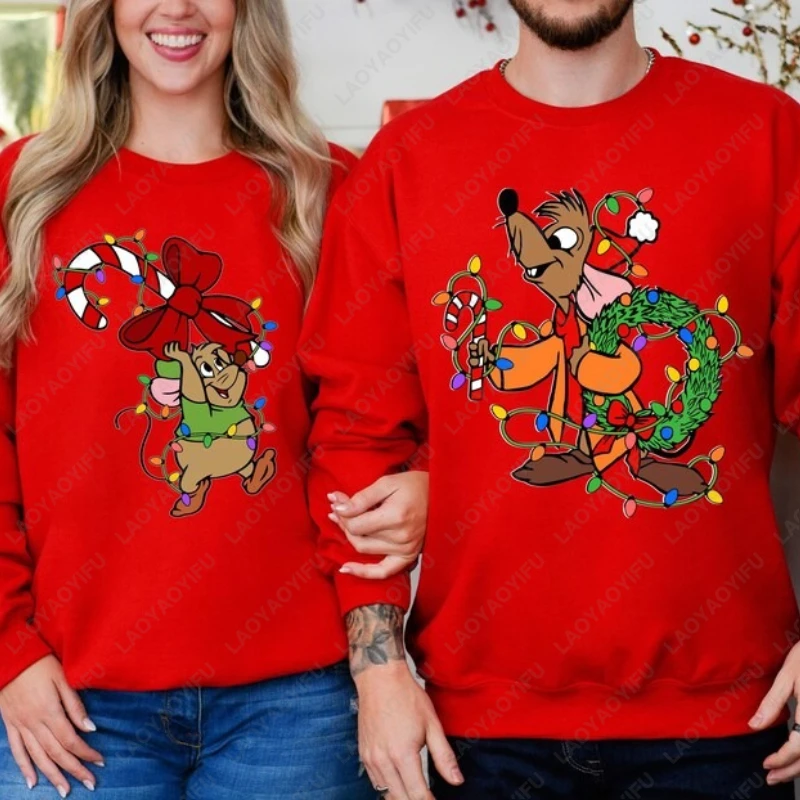 Kawaii Christmas Couple Shirt Jaq and Gus Gus Crewneck Pullovers Fashion Harajuku Xmas Sweatshirt Fun Xmas Party Matching Hoodie