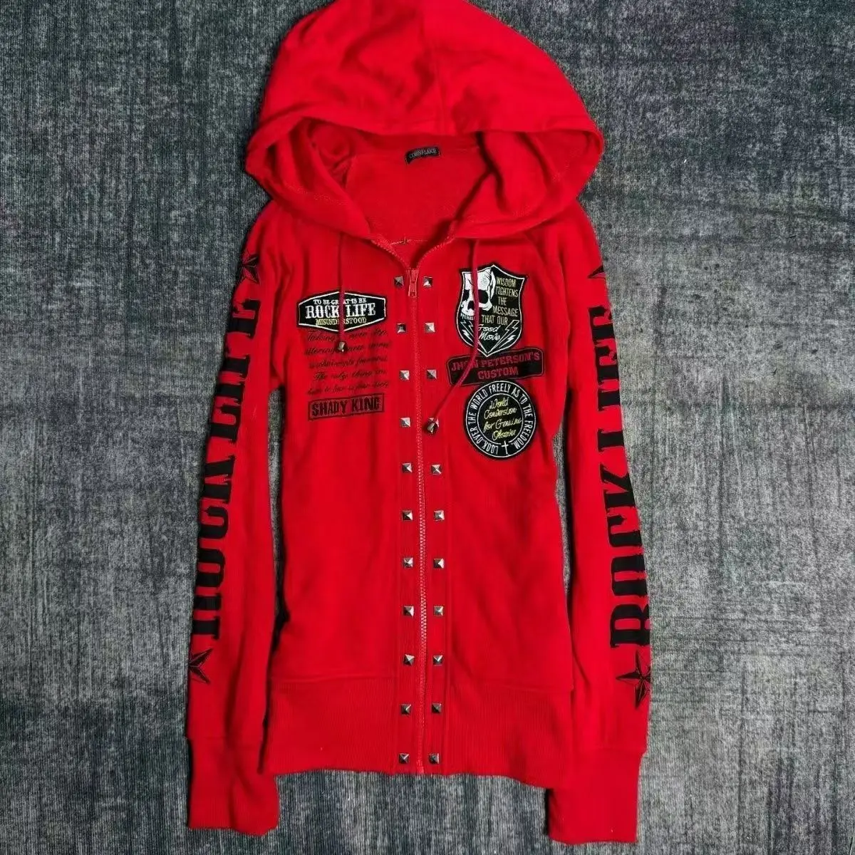 2000s Y2k American Vintage Punk Rock Dark Harajuku Spice Girls Long Sleeved Hoodie Skeleton Letter Cardigan Spring Autumn Coat