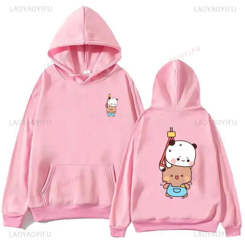 Bubu and Dudu Panda Hoodies Trendy Aesthetic Graphic Funny Kawaii Bubble Tea Hoodies Anime Harajuku Vintage Pullovers Sweats
