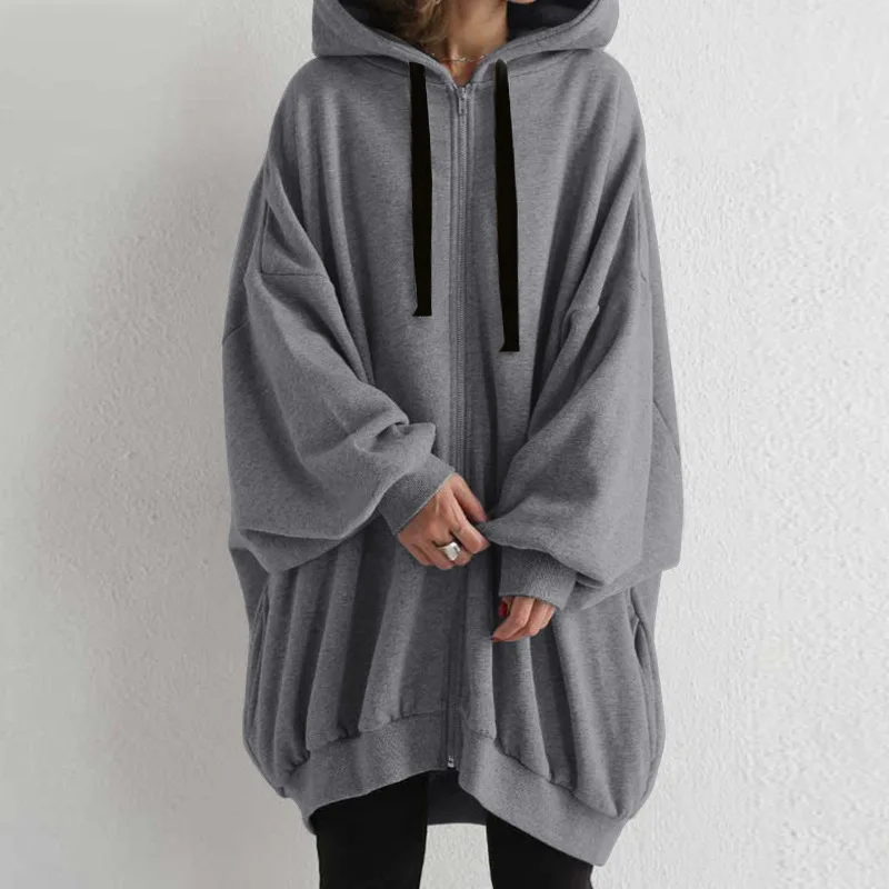 Hoodies women 2026 casual new autumn winter Europe sexy solid color loose hoodie zipper coat women's clothing