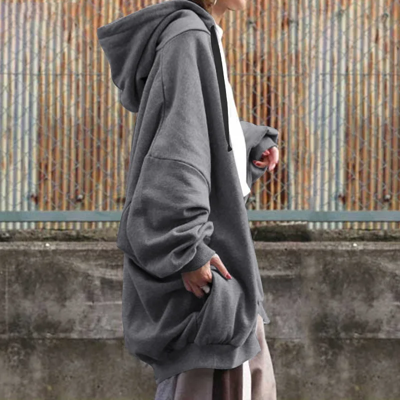 Hoodies women 2026 casual new autumn winter Europe sexy solid color loose hoodie zipper coat women's clothing