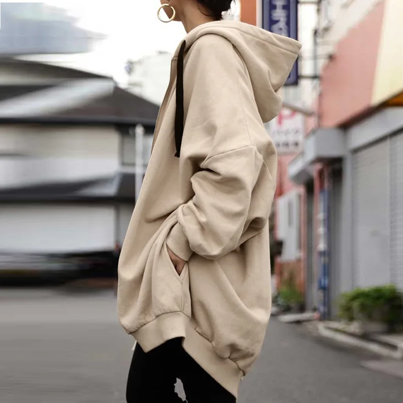 Hoodies women 2026 casual new autumn winter Europe sexy solid color loose hoodie zipper coat women's clothing