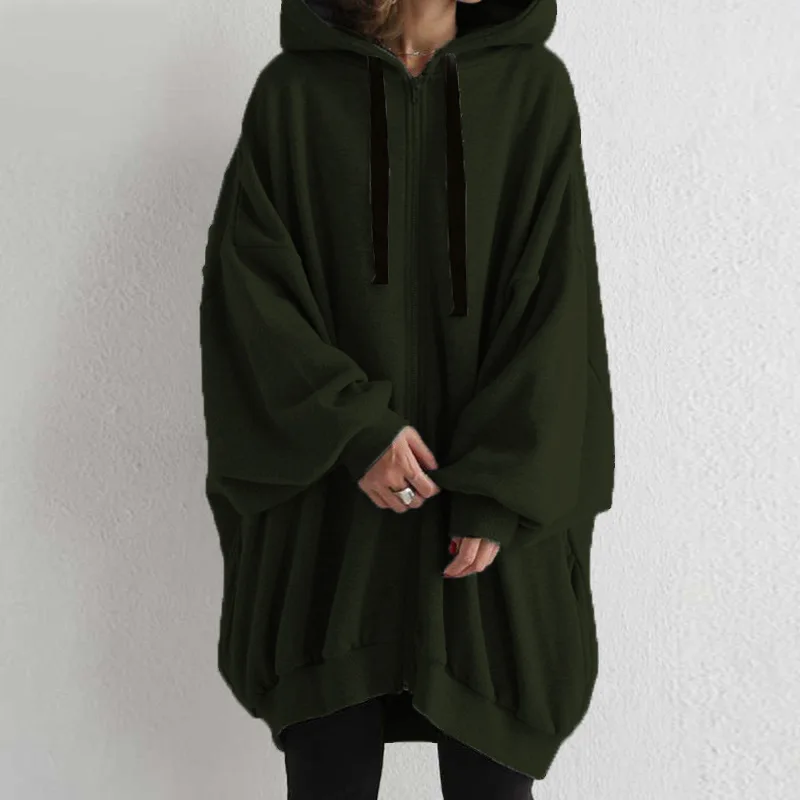 Hoodies women 2026 casual new autumn winter Europe sexy solid color loose hoodie zipper coat women's clothing