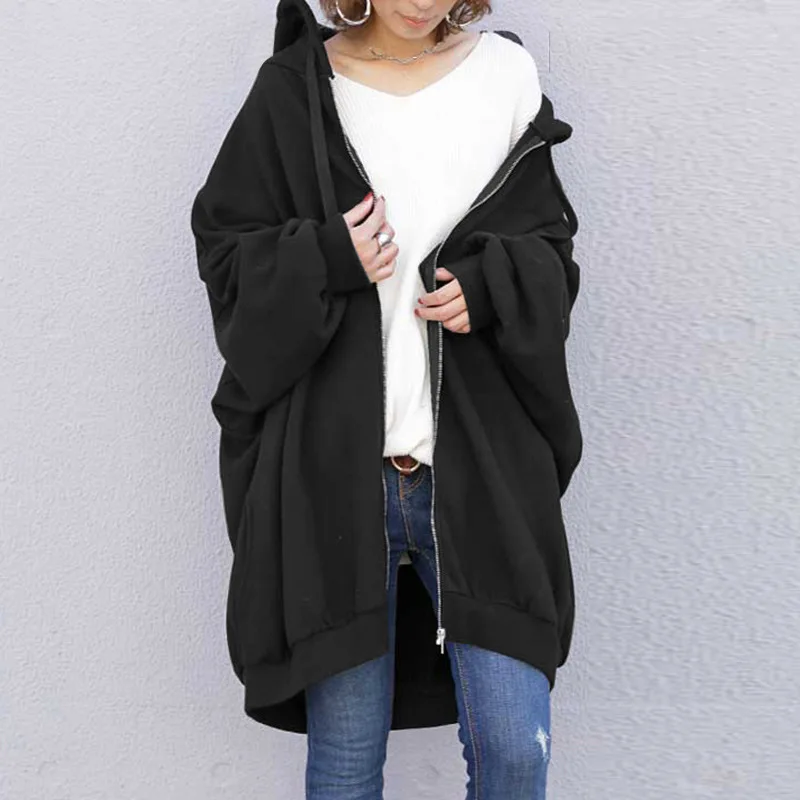 Hoodies women 2026 casual new autumn winter Europe sexy solid color loose hoodie zipper coat women's clothing