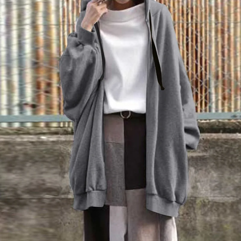 Hoodies women 2026 casual new autumn winter Europe sexy solid color loose hoodie zipper coat women's clothing