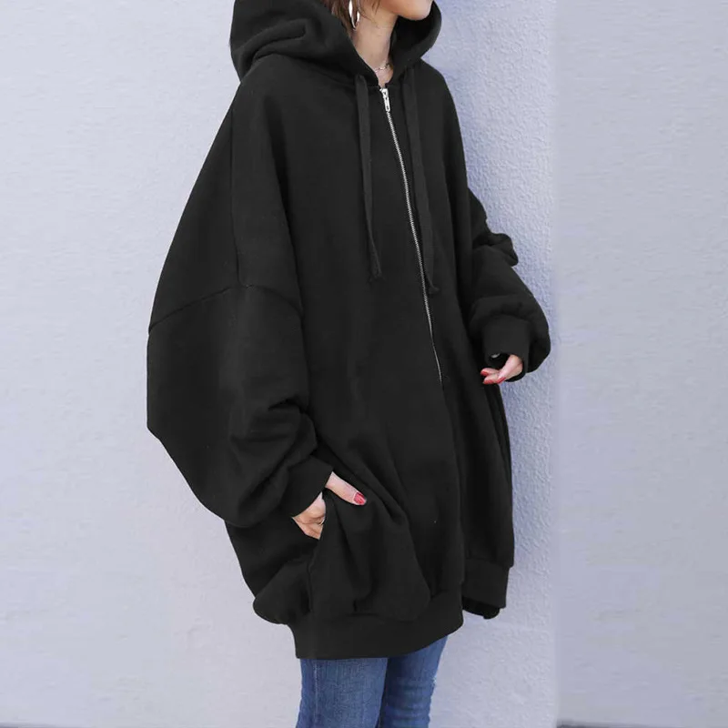 Hoodies women 2026 casual new autumn winter Europe sexy solid color loose hoodie zipper coat women's clothing