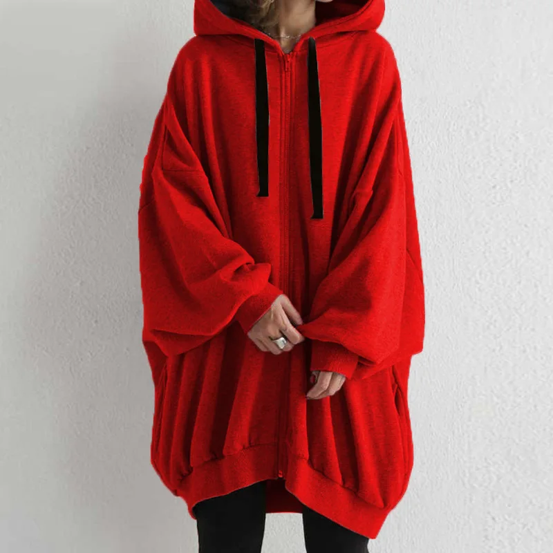 Hoodies women 2026 casual new autumn winter Europe sexy solid color loose hoodie zipper coat women's clothing