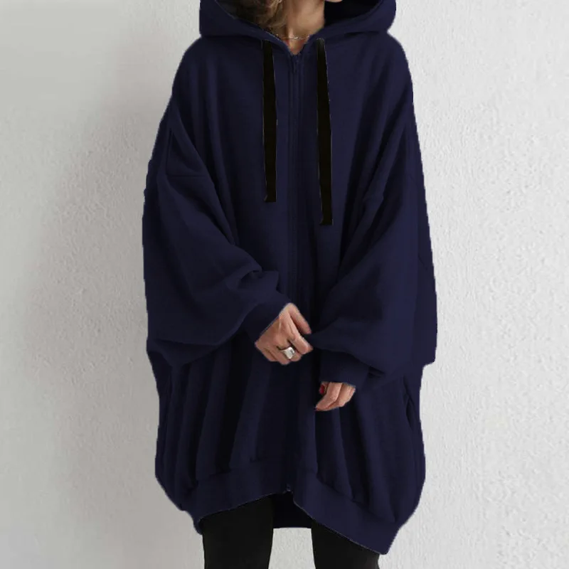 Hoodies women 2026 casual new autumn winter Europe sexy solid color loose hoodie zipper coat women's clothing