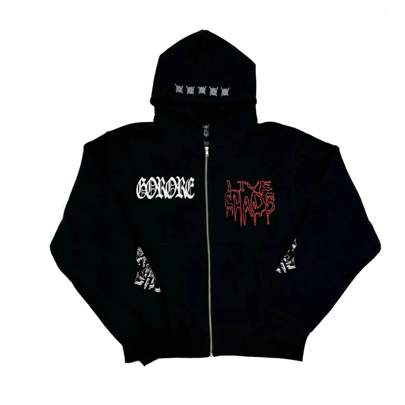 Y2K Vintage Letter Print Loose Hip Hop Punk Long Sleeved Hoodies Women Street Clothes Harajuku Sweatshirts Zipper Cardigan Coat