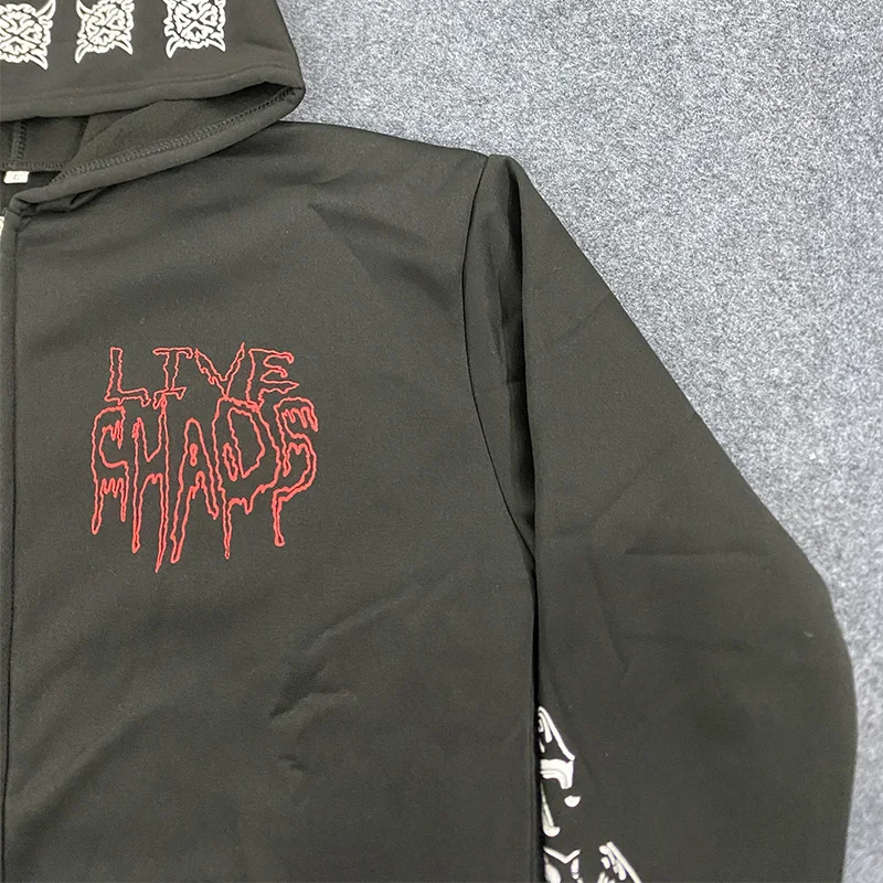 Y2K Vintage Letter Print Loose Hip Hop Punk Long Sleeved Hoodies Women Street Clothes Harajuku Sweatshirts Zipper Cardigan Coat