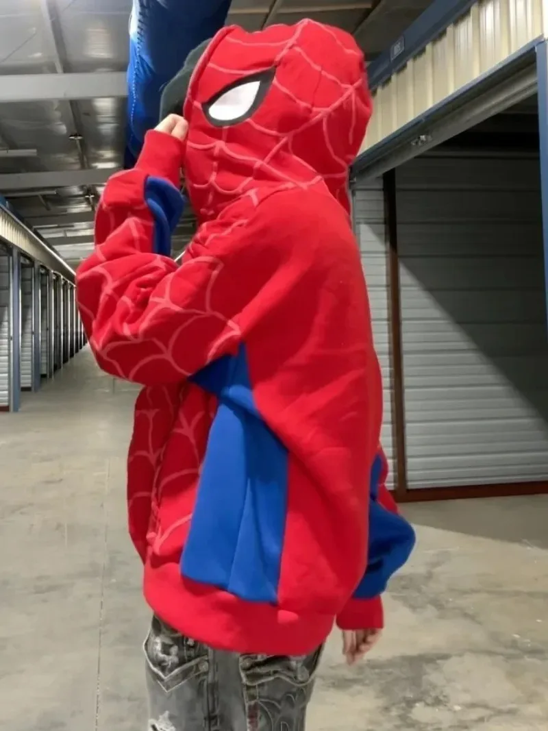 Y2k clothing Spider web Red hoodie sweatshirt zipper warm Harajuku punk grunge Women Hip hop sweatshirt Hoodie Foam printing