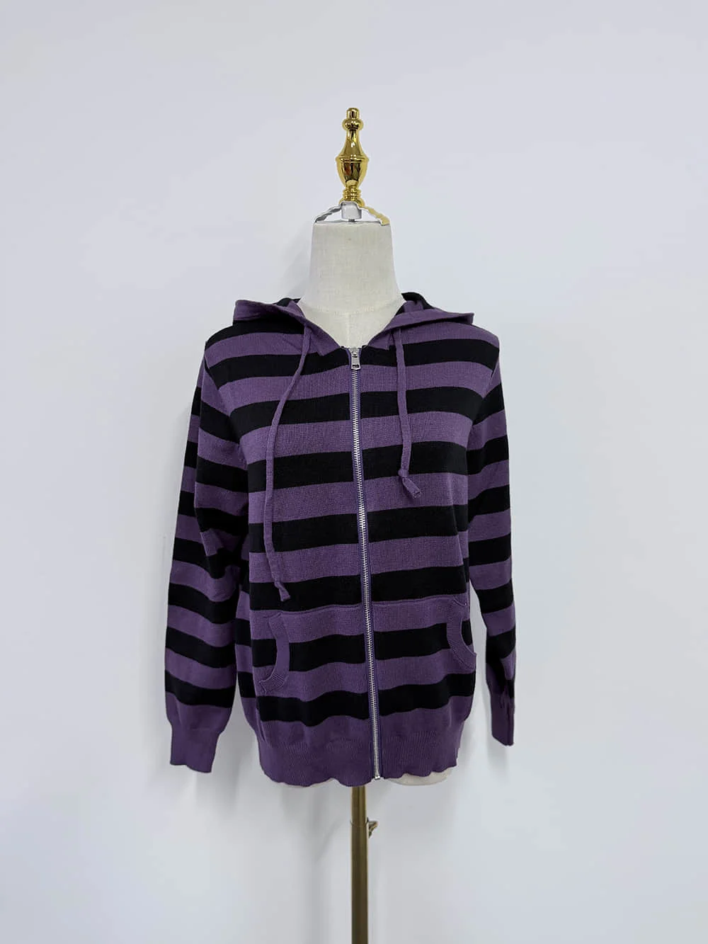 Harajuku Vintage Y2K Women's Hoodie Sexy Slim Fit Chic Casual Striped Cardigan Sweatshirt Grunge Punk Hip Hop Female Streetwear