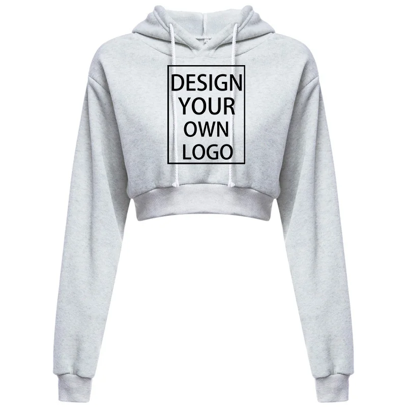 Customized New Fashion Women Hoodie Sweatshirt Short Top Coat Sport Pullover Hooded Tops Female Autumn Winter Crop Top Hoodie