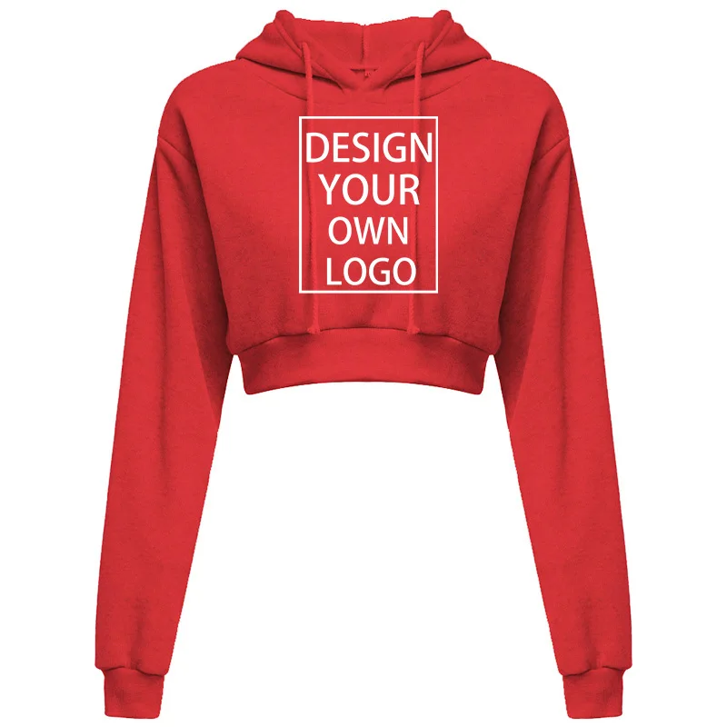 Customized New Fashion Women Hoodie Sweatshirt Short Top Coat Sport Pullover Hooded Tops Female Autumn Winter Crop Top Hoodie