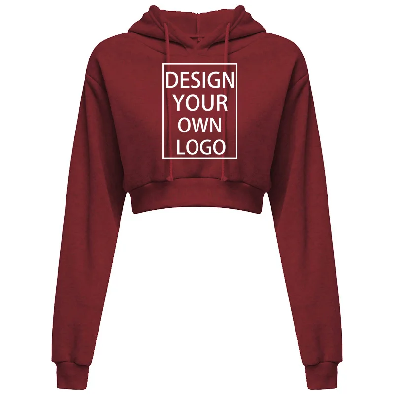 Customized New Fashion Women Hoodie Sweatshirt Short Top Coat Sport Pullover Hooded Tops Female Autumn Winter Crop Top Hoodie