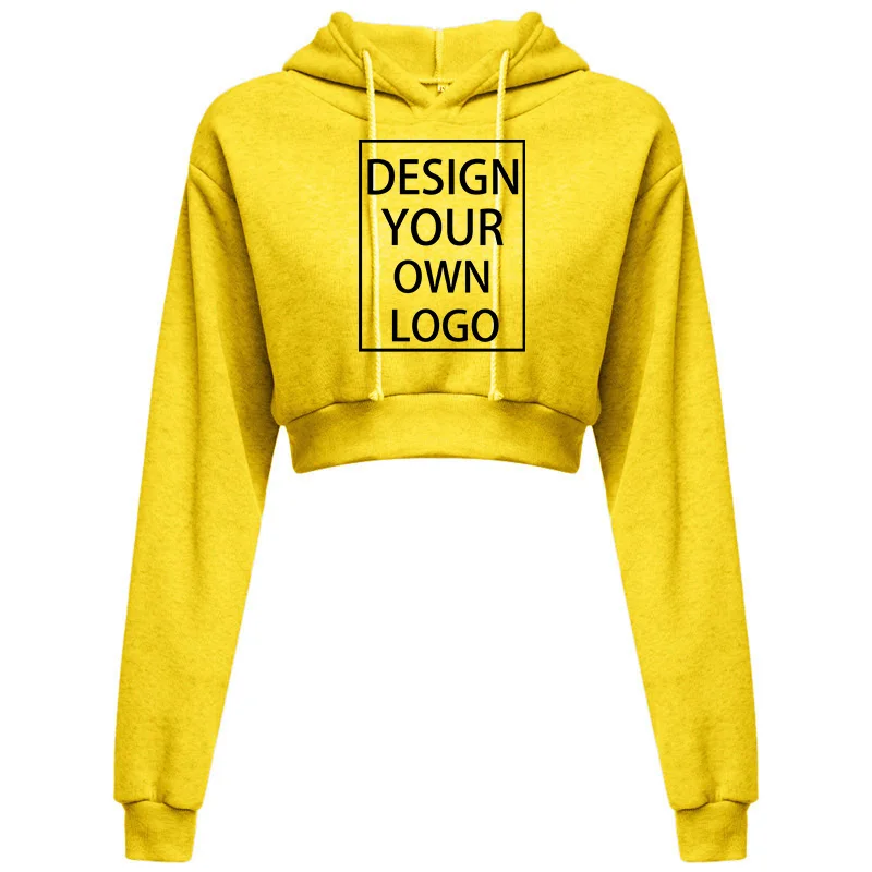 Customized New Fashion Women Hoodie Sweatshirt Short Top Coat Sport Pullover Hooded Tops Female Autumn Winter Crop Top Hoodie