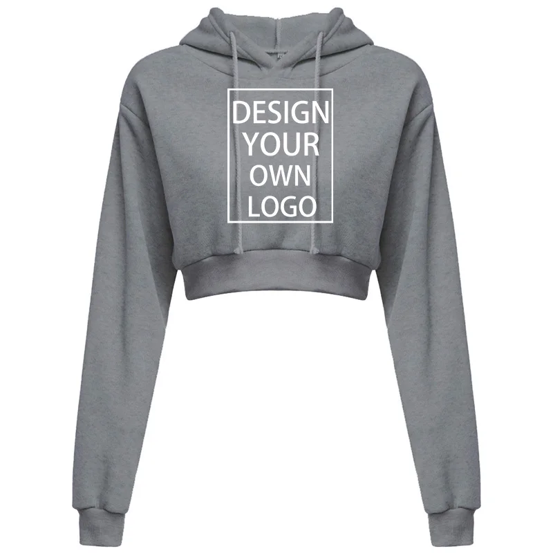 Customized New Fashion Women Hoodie Sweatshirt Short Top Coat Sport Pullover Hooded Tops Female Autumn Winter Crop Top Hoodie