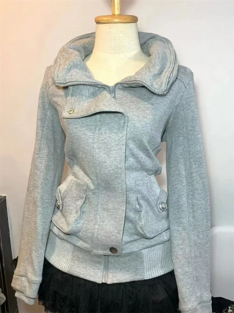 2025 American Retro Gray Hoodie For Women With Vintage Design High-End And Fashionable Versatile Hoodie Temperament Socialite