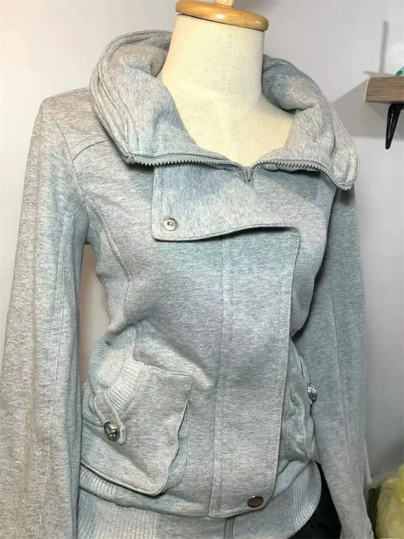 2025 American Retro Gray Hoodie For Women With Vintage Design High-End And Fashionable Versatile Hoodie Temperament Socialite