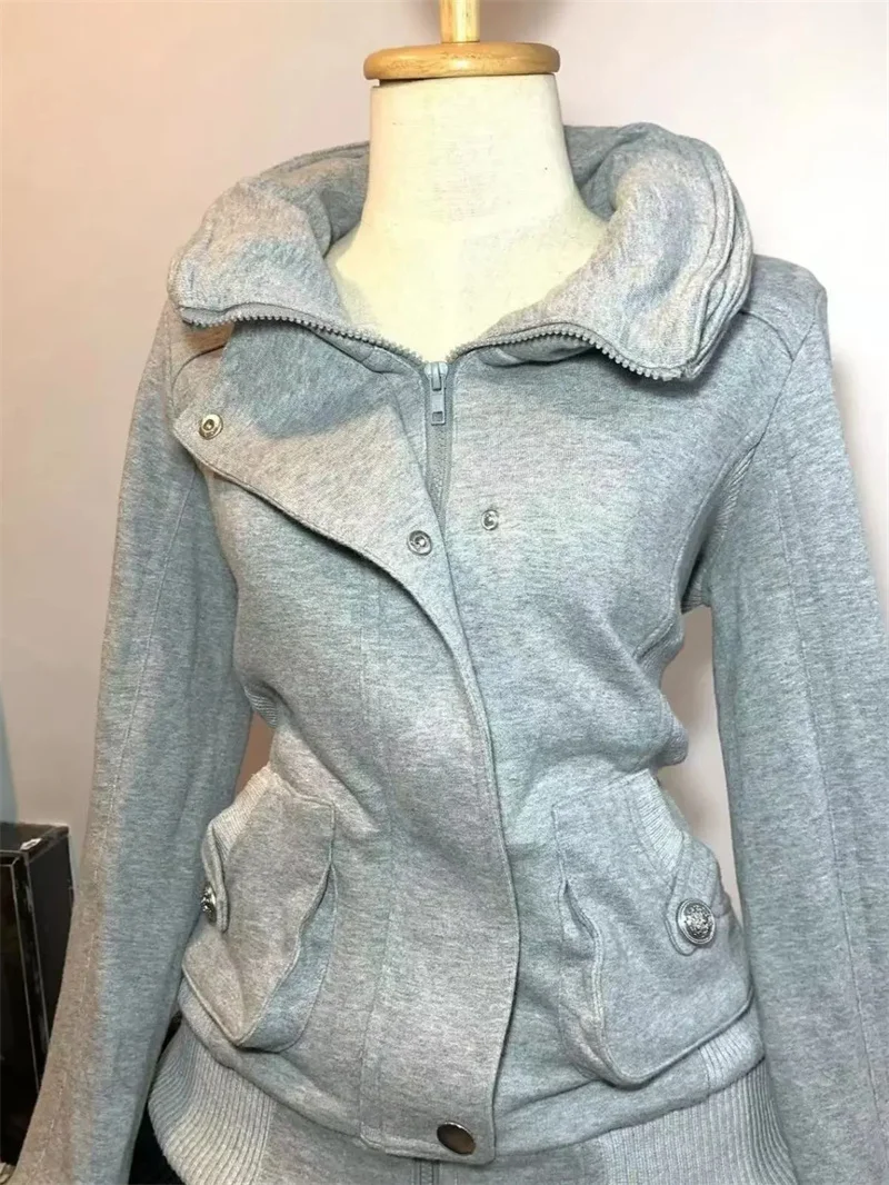 2025 American Retro Gray Hoodie For Women With Vintage Design High-End And Fashionable Versatile Hoodie Temperament Socialite