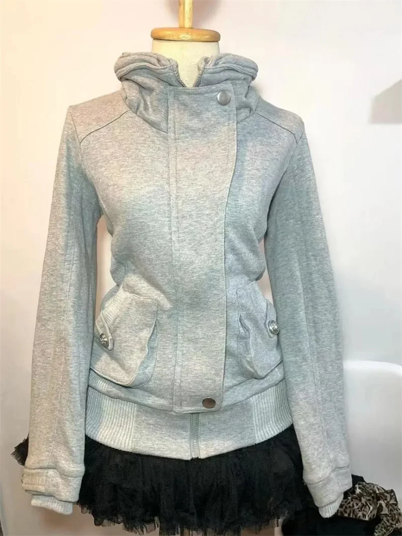 2025 American Retro Gray Hoodie For Women With Vintage Design High-End And Fashionable Versatile Hoodie Temperament Socialite