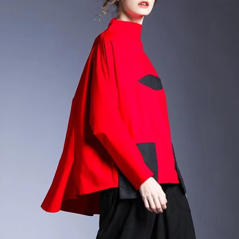 Hoodies Woman Clothing Woman Sweatshirts Autumn Loose High Neck Stitching Round Coat Women's Leisure Design Loose Coat Women