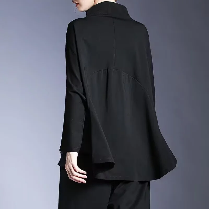 Hoodies Woman Clothing Woman Sweatshirts Autumn Loose High Neck Stitching Round Coat Women's Leisure Design Loose Coat Women