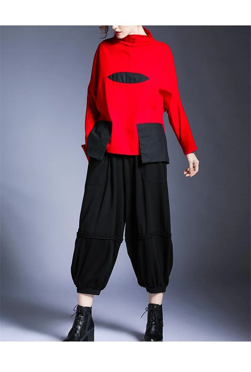 Hoodies Woman Clothing Woman Sweatshirts Autumn Loose High Neck Stitching Round Coat Women's Leisure Design Loose Coat Women