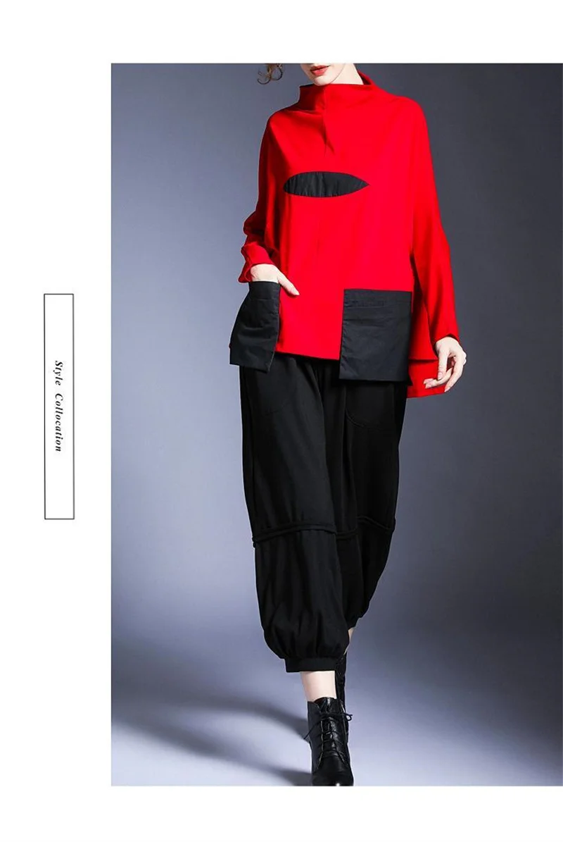 Hoodies Woman Clothing Woman Sweatshirts Autumn Loose High Neck Stitching Round Coat Women's Leisure Design Loose Coat Women