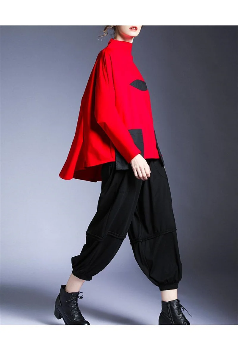Hoodies Woman Clothing Woman Sweatshirts Autumn Loose High Neck Stitching Round Coat Women's Leisure Design Loose Coat Women