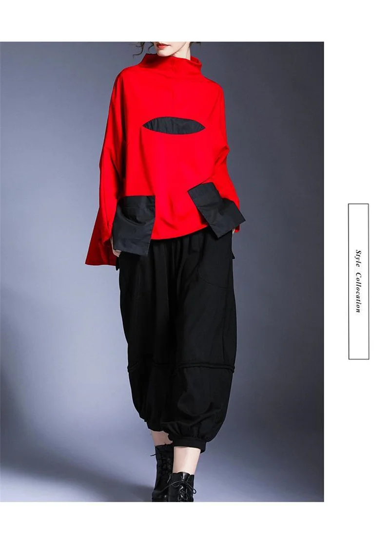 Hoodies Woman Clothing Woman Sweatshirts Autumn Loose High Neck Stitching Round Coat Women's Leisure Design Loose Coat Women