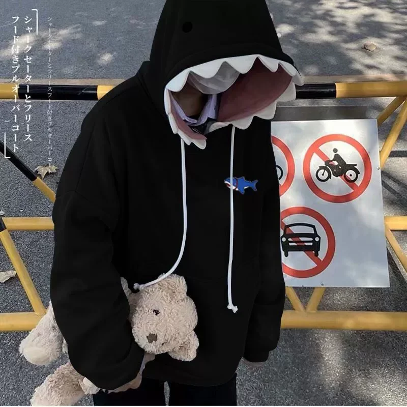New Hip Hop Kawaii 3D Shark Zipper with Fin Hood Detachable Tail Bow Hoodie Cartoon Harajuku Women's Casual Hooded Jacket