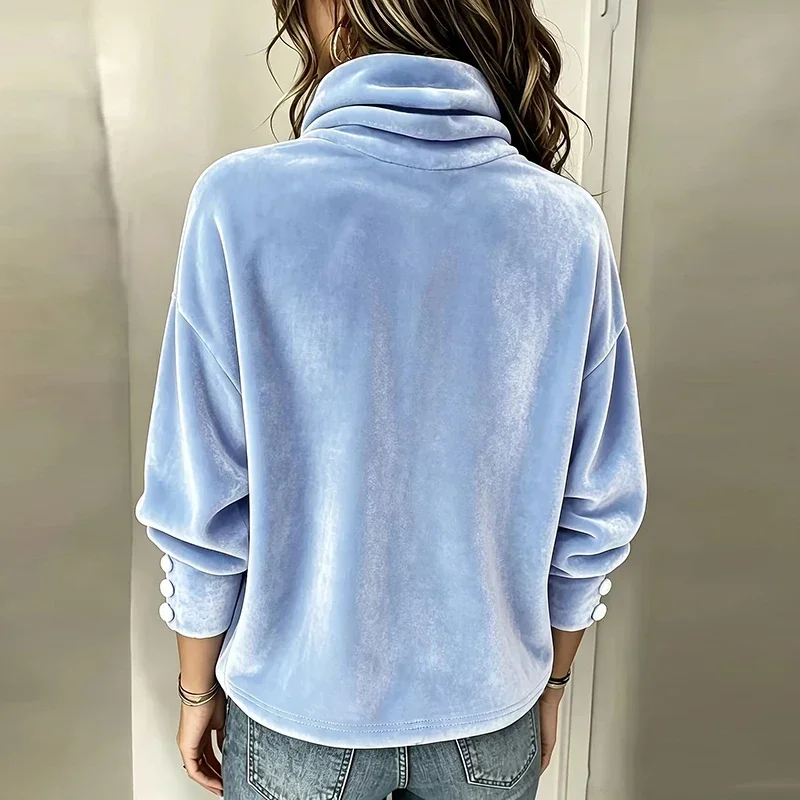 Gold Velvet Sweatshirts Women Autumn Winter Long Sleeve Solid Color Long Sleeve Turtleneck Blouses Women All-match Vintage Tops
