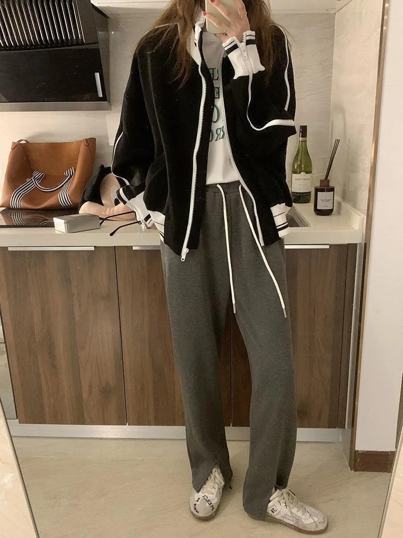 American Retro Stand Collar Sport Jacket for Women Autumn Fashion Zipper Sweatshirt Female Hip Hop Streetwear Cool Outerwear