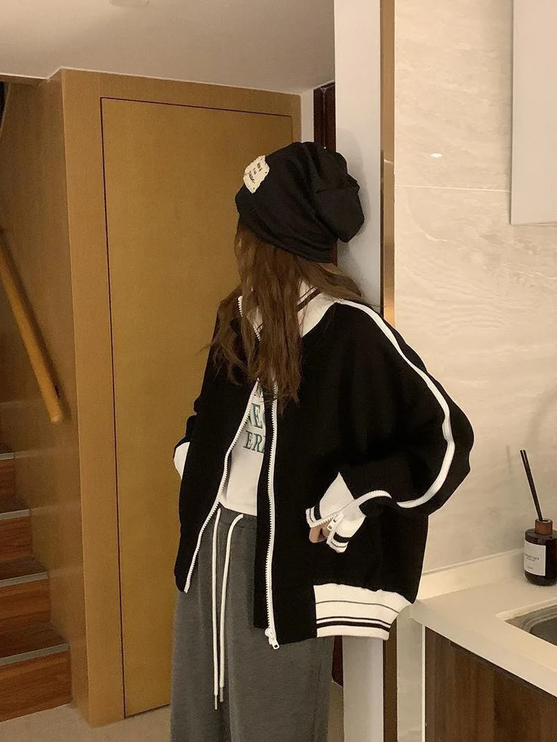 American Retro Stand Collar Sport Jacket for Women Autumn Fashion Zipper Sweatshirt Female Hip Hop Streetwear Cool Outerwear