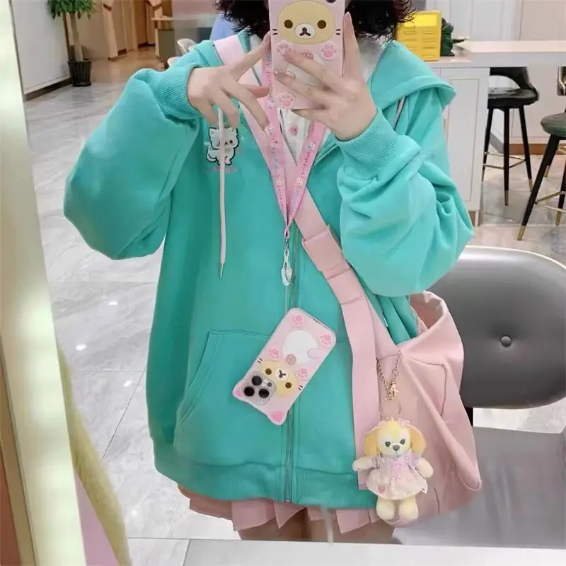 Deeptown Japanese Style Kawaii Hoodies Women Harajuku Sweet Cartoon Hooded Sweatshirt Thin Cutecore Oversize Zipper Cardigan
