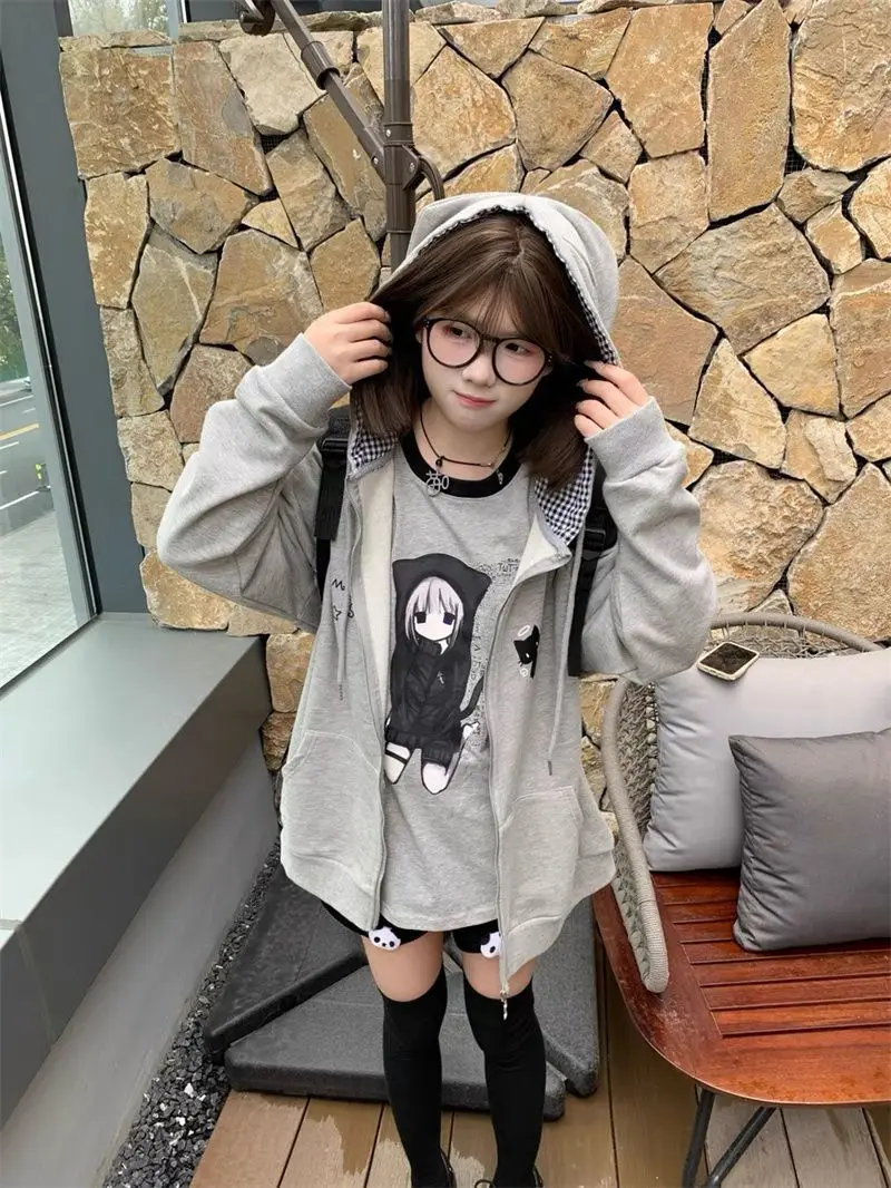 Deeptown Japanese Style Kawaii Hoodies Women Harajuku Sweet Cartoon Hooded Sweatshirt Thin Cutecore Oversize Zipper Cardigan