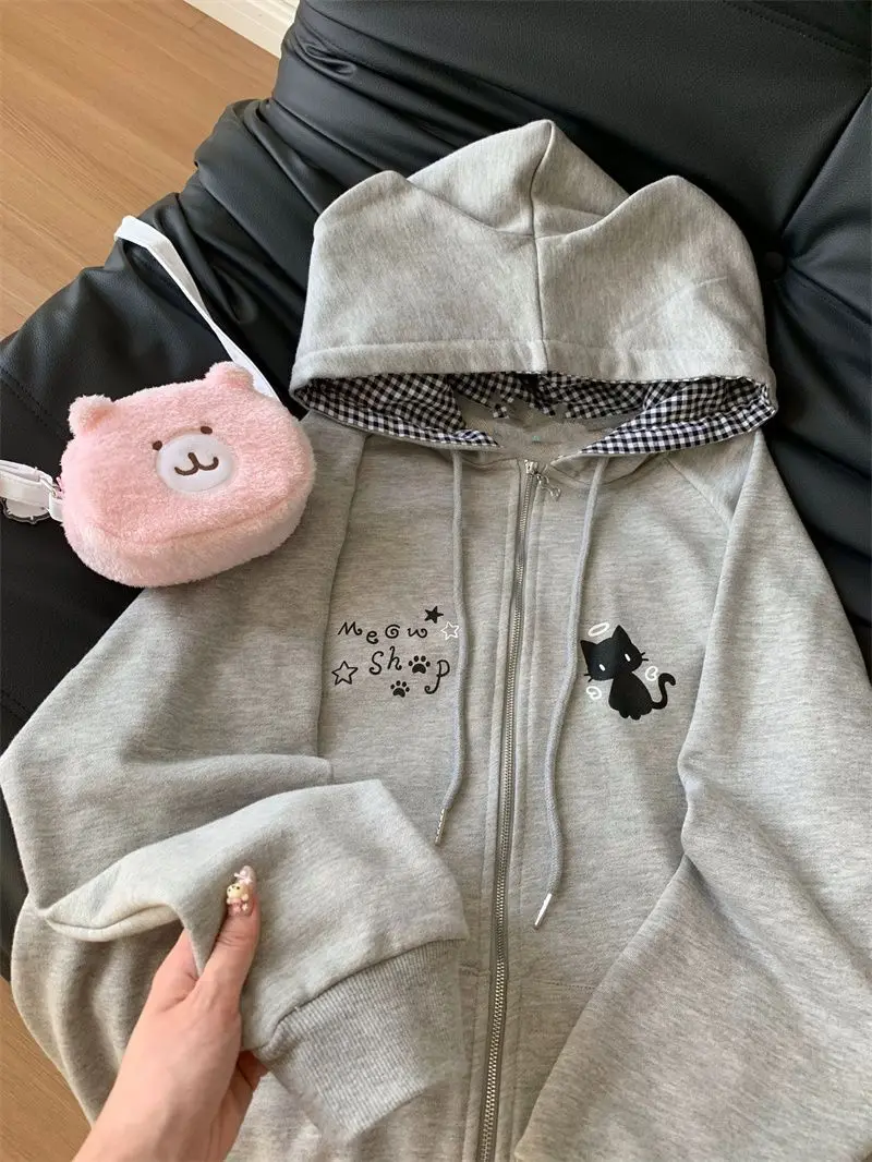 Deeptown Japanese Style Kawaii Hoodies Women Harajuku Sweet Cartoon Hooded Sweatshirt Thin Cutecore Oversize Zipper Cardigan