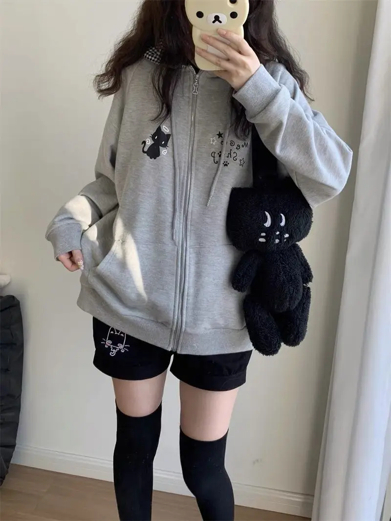 Deeptown Japanese Style Kawaii Hoodies Women Harajuku Sweet Cartoon Hooded Sweatshirt Thin Cutecore Oversize Zipper Cardigan