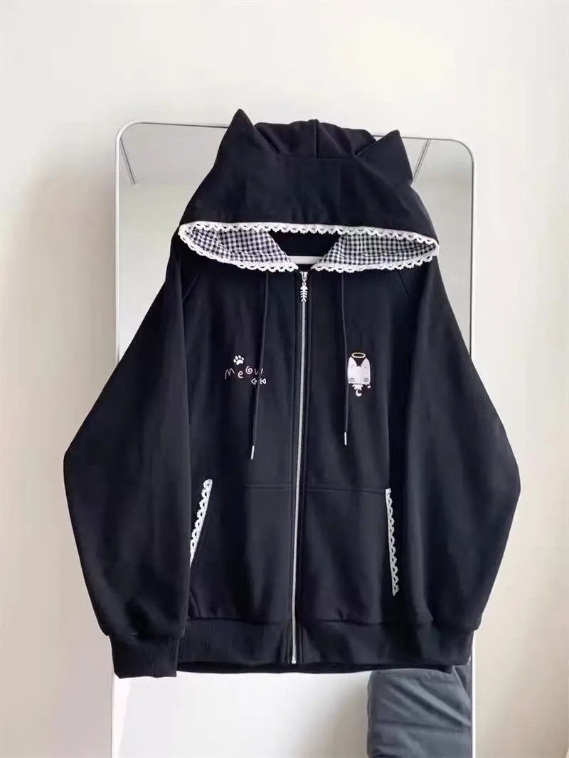 Deeptown Japanese Style Kawaii Hoodies Women Harajuku Sweet Cartoon Hooded Sweatshirt Thin Cutecore Oversize Zipper Cardigan